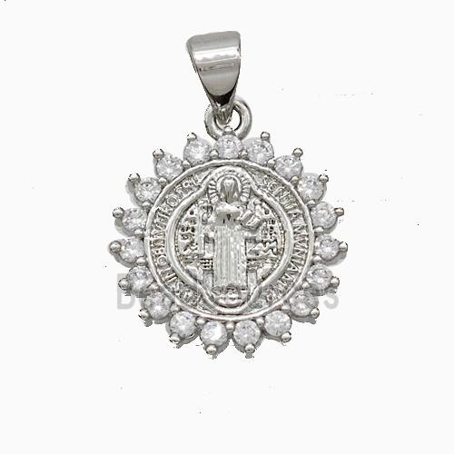 Saint Jude Charms Copper Pendant Pave Zirconia Platinum Plated