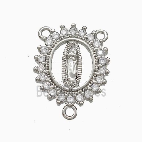 Virgin Mary Charms Copper Pendant Pave Zirconia 3loops Platinum Plated