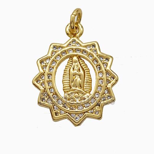 Virgin Mary Charms Copper Pendant Pave Zirconia 18K Gold Plated
