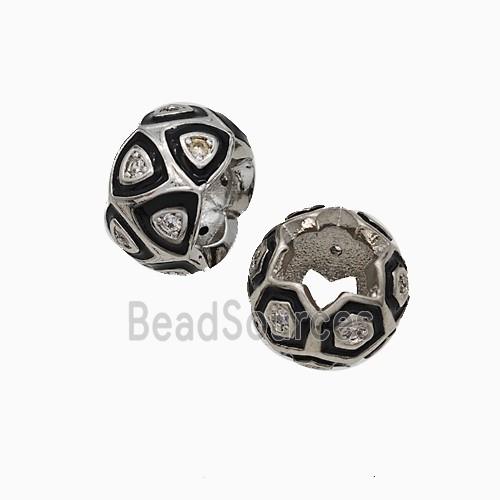 Copper Rondelle Beads Pave Zirconia Black Enamel Platinum Plated