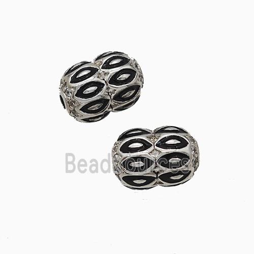 Copper Barrel Beads Pave Zirconia Black Enamel Lips Platinum Plated