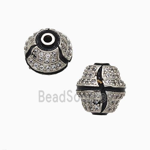 Copper Bicone Beads Pave Zirconia Black Enamel Platinum Plated
