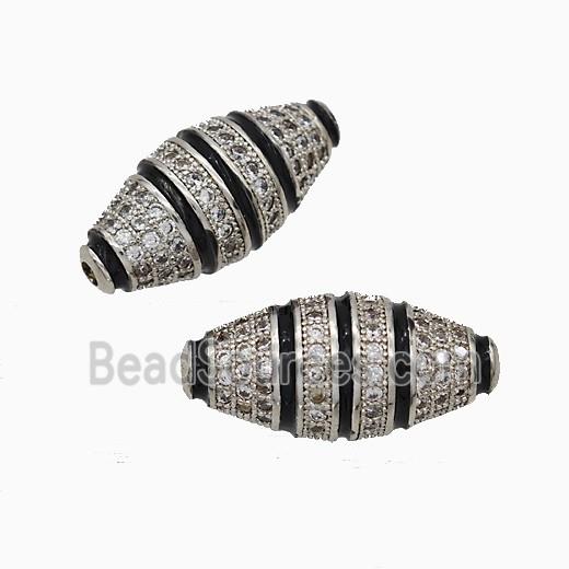Copper Rice Beads Pave Zirconia Black Enamel Platinum Plated