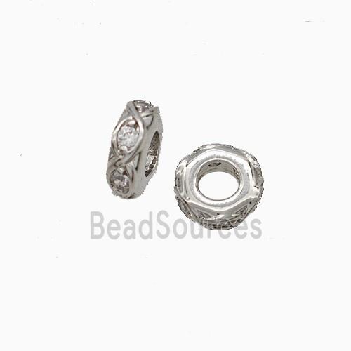 Copper Heishi Beads Pave Zirconia Platinum Plated