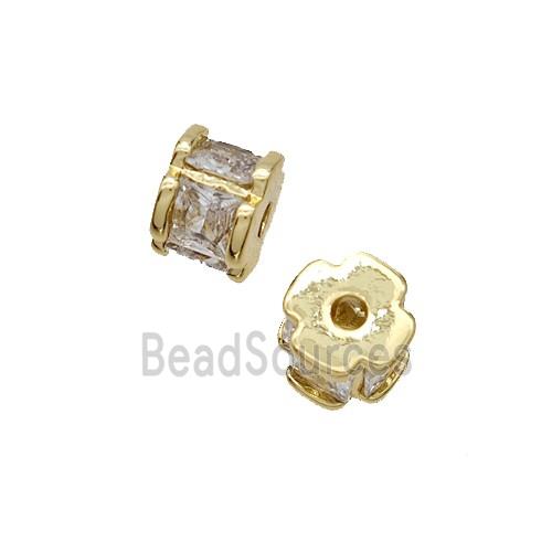 Copper Tube Beads Pave Zirconia Gold Plated