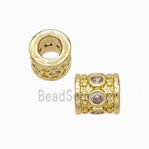 Copper Tube Beads Pave Zirconia Large Hole Gold Plated