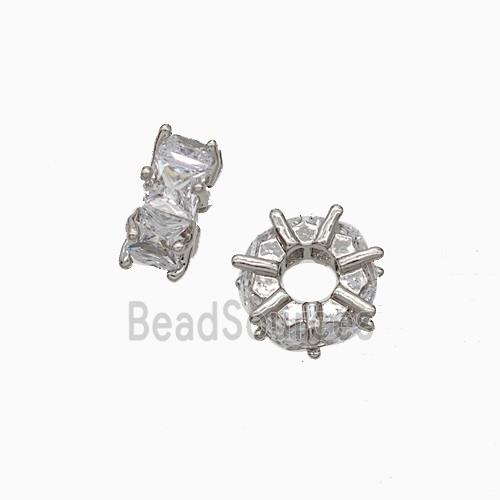 Copper Heishi Beads Pave Zirconia Platinum Plated