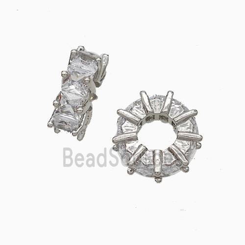 Copper Heishi Beads Pave Zirconia Platinum Plated