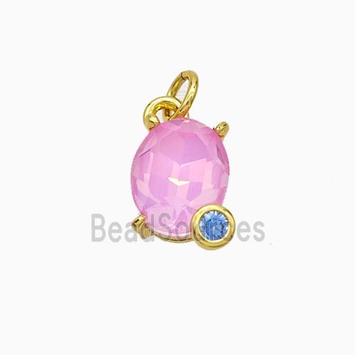 Hotpink Crystal Glass Oval Pendant Copper Gold Plated