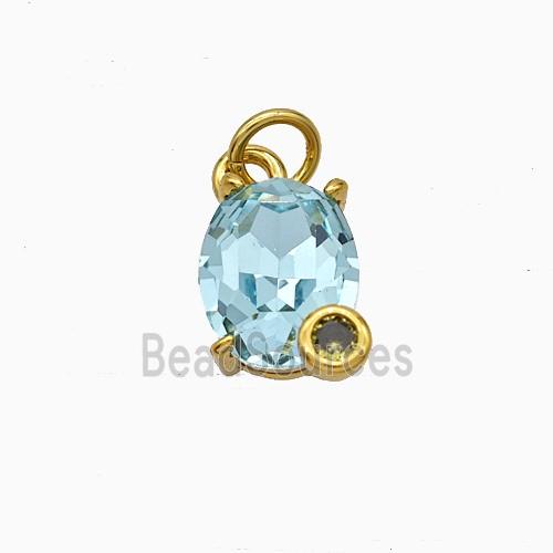 Aqua Crystal Glass Oval Pendant Copper Gold Plated