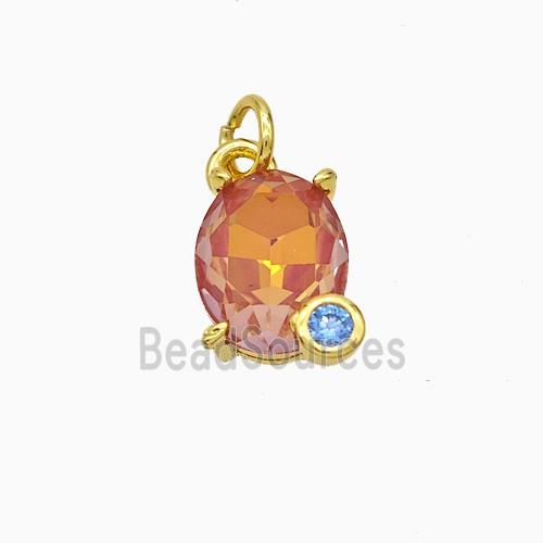 Orange Crystal Glass Oval Pendant Copper Gold Plated