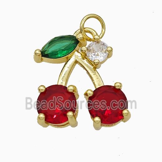 Copper Cherry Pendant Pave Crystal Glass Gold Plated