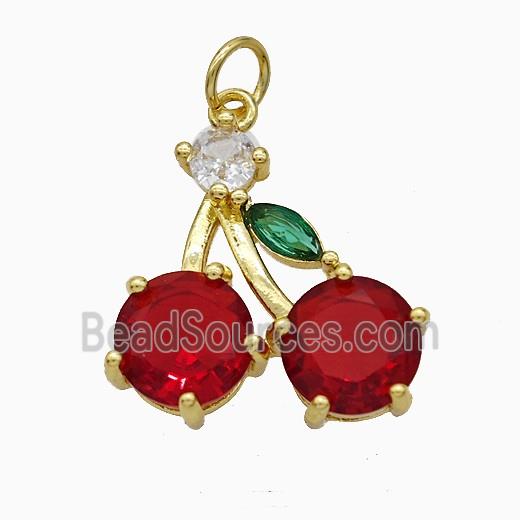 Copper Cherry Pendant Pave Crystal Glass Gold Plated