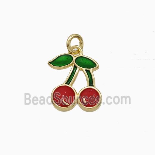 Copper Cherry Pendant Red Enamel Gold Plated