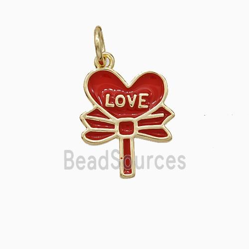 Copper Flower Pendant Love Heart Red Enamel Gold Plated