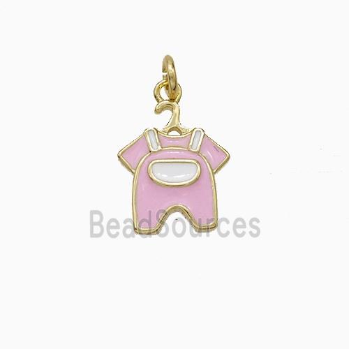 Childrens Clothes Charms Copper Pendant Pink Enamel Gold Plated