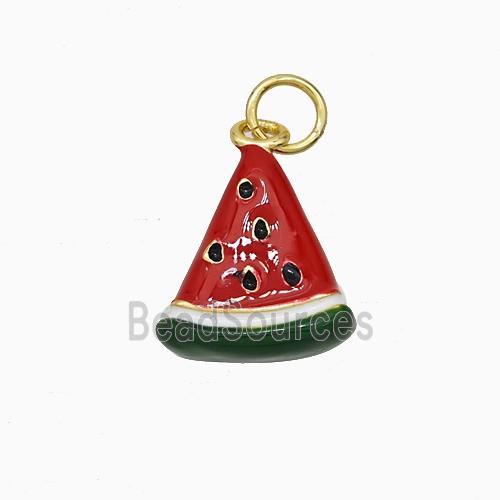 Watermelon Charms Copper Pendant Red Green Enamel Gold Plated