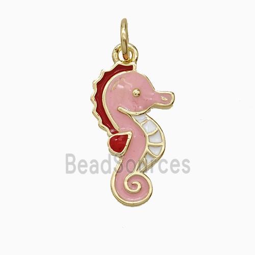 Copper Seahorse Pendant Pink Enamel Gold Plated