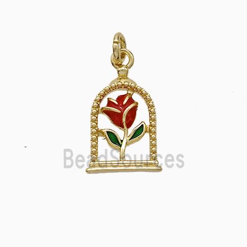 Copper Flower Pendant Red Enamel Gold Plated