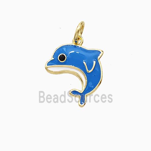 Copper Dolphin Pendant Blue Enamel Gold Plated