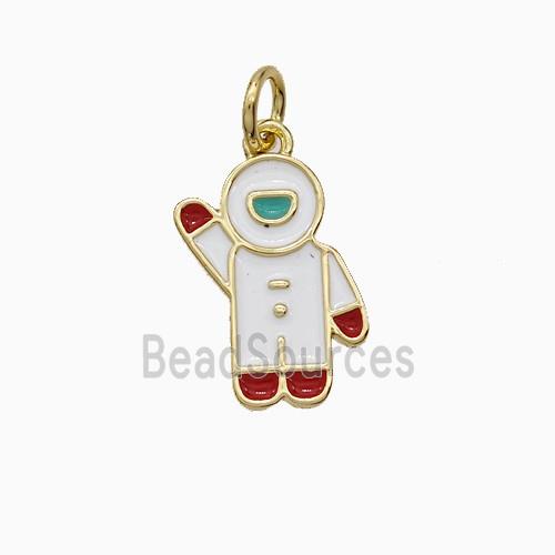 Astronaut Charms Copper Pendant White Enamel Gold Plated