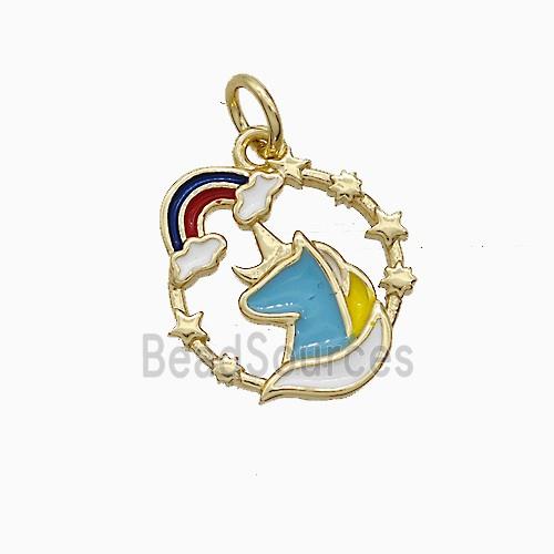 Unicorn And Rainbow Charms Copper Pendant Multicolor Enamel Gold Plated