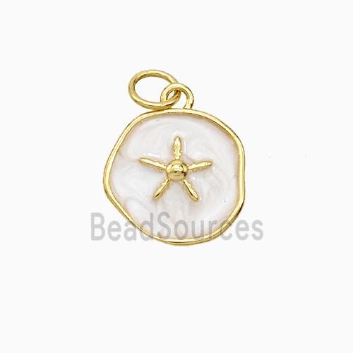 Copper Star Pendant White Painted Circle Gold Plated