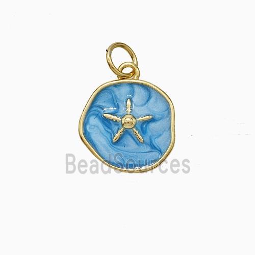 Copper Star Pendant Blue Painted Circle Gold Plated
