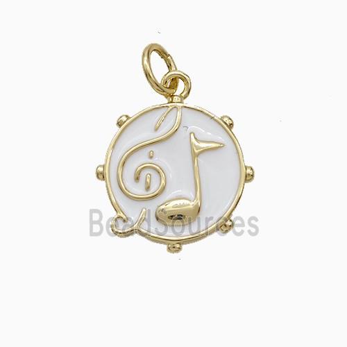 Musical Note Symbols Charms Copper Pendant White Enamel Gold Plated