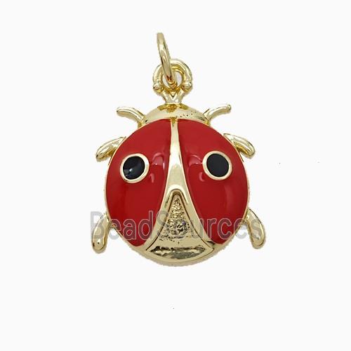 Ladybug Charms Copper Pendant Red Enamel Gold Plated