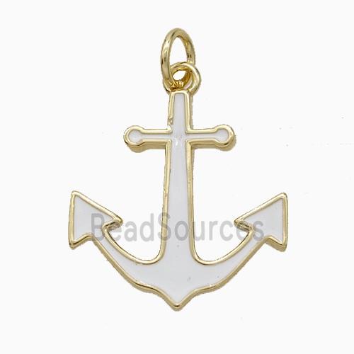 Copper Anchor Pendant White Enamel Gold Plated