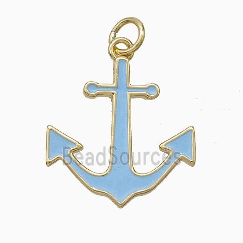 Copper Anchor Pendant Blue Enamel Gold Plated