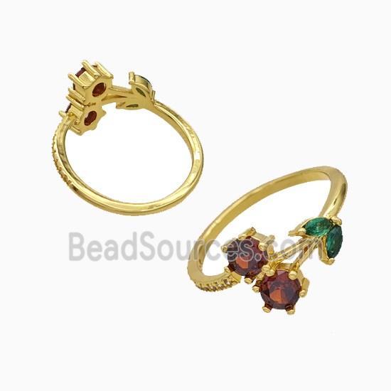 Copper Cherry Rings Pave Zirconia Gold Plated