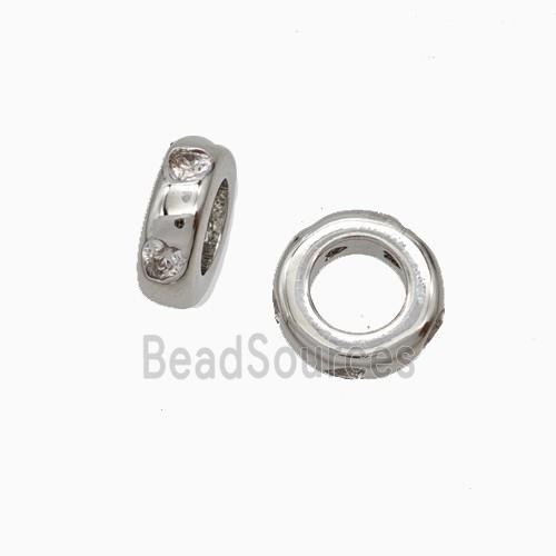Copper Rondelle Beads Pave Zirconia Large Hole Platinum Plated