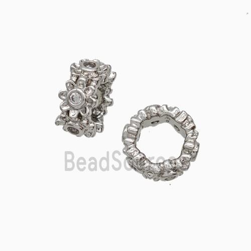 Copper Rondelle Beads Pave Zirconia Large Hole Platinum Plated