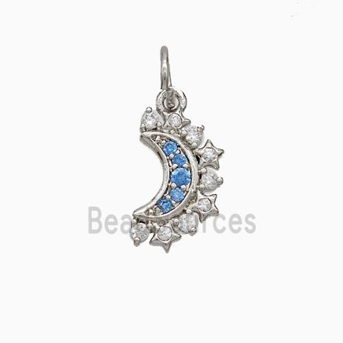 Copper Moon Pendant Pave Zirconia Platinum Plated