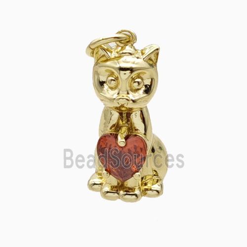 Copper Cat Pendant Pave Crystal Glass Gold Plated