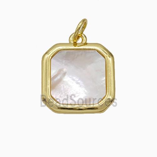 Copper Square Pendant Pave White Pearlized Shell Gold Plated