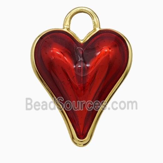 Copper Heart Pendant Red Painted Gold Plated