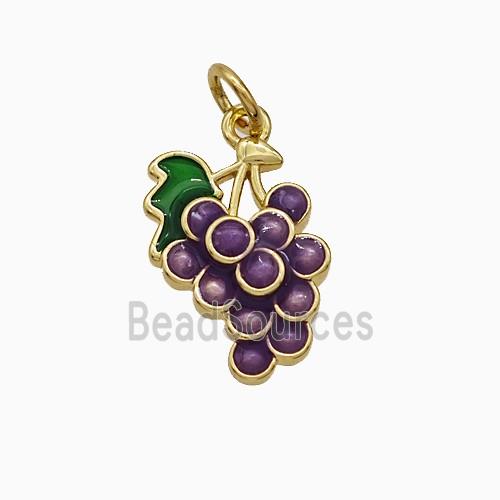 Copper Grape Bunch Pendant Purple Enamel Gold Plated