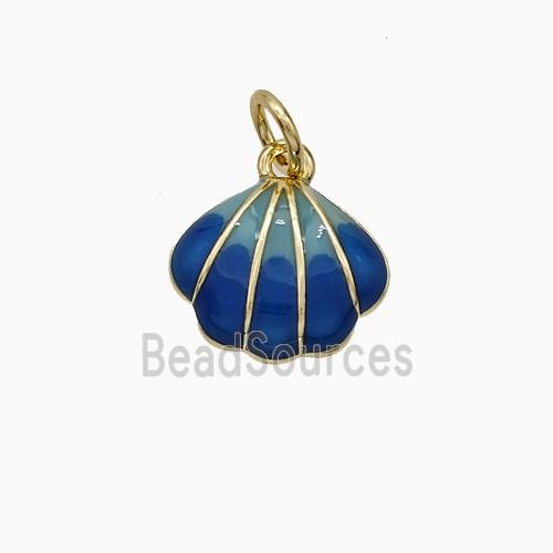 Copper Scallop Shell Pendant Blue Enamel Gold Plated