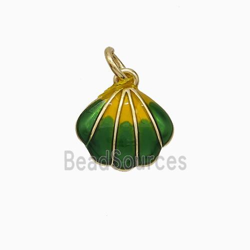 Copper Scallop Shell Pendant Green Enamel Gold Plated