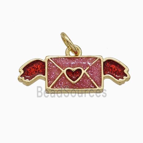 Gift Charms Copper Envelop Pendant Red Painted Gold Plated