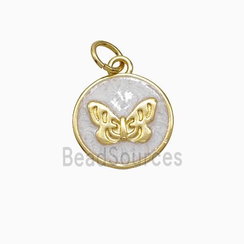 Copper Butterfly Pendant White Painted Circle Gold Plated