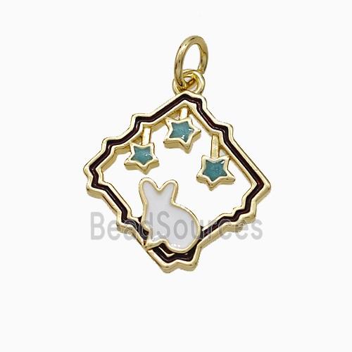 Copper Rabbit Pendant White Enamel Gold Plated