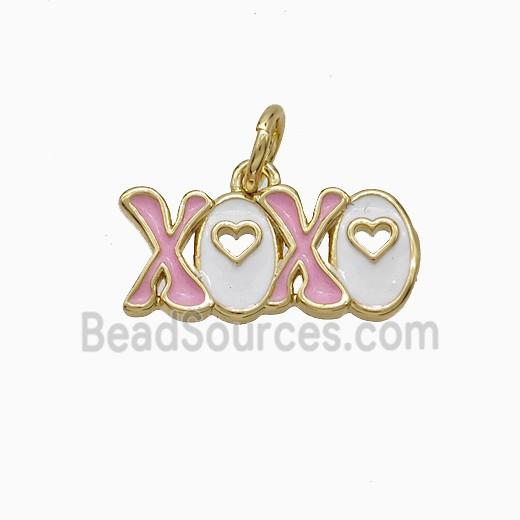 Copper XOXO Pendant Pink White Enamel Gold Plated