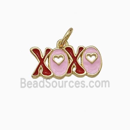 Copper XOXO Pendant Pink Red Enamel Gold Plated
