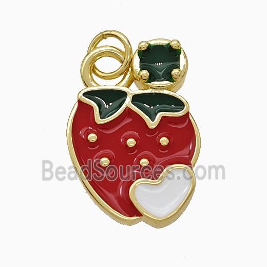 Copper Strawberry Pendant Red Enamel Gold Plated