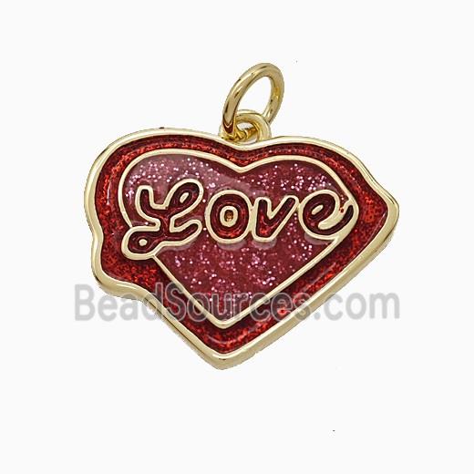 Copper Heart Pendant Red Painted Love Gold Plated