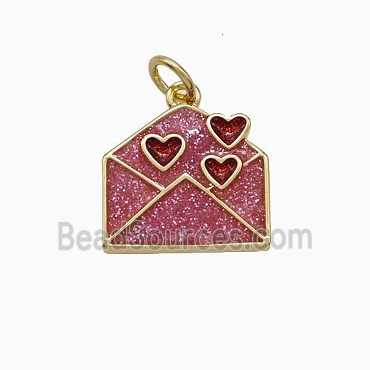 Copper Envelope Pendant Pink Painted Heart Gold Plated